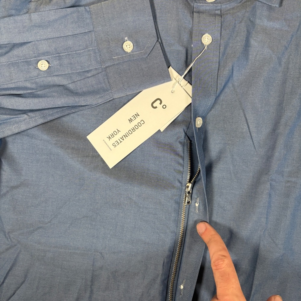 Coordinates New York Mens Blue Hidden Zipper Button Down Shirt Medium NWT 8618 - Picture 4 of 8